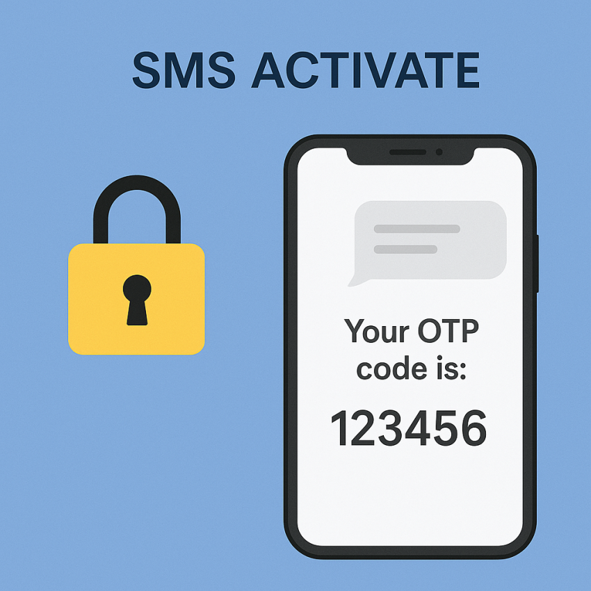 Smartphone with OTP SMS notification and padlock icon symbolizing SMS Activate security