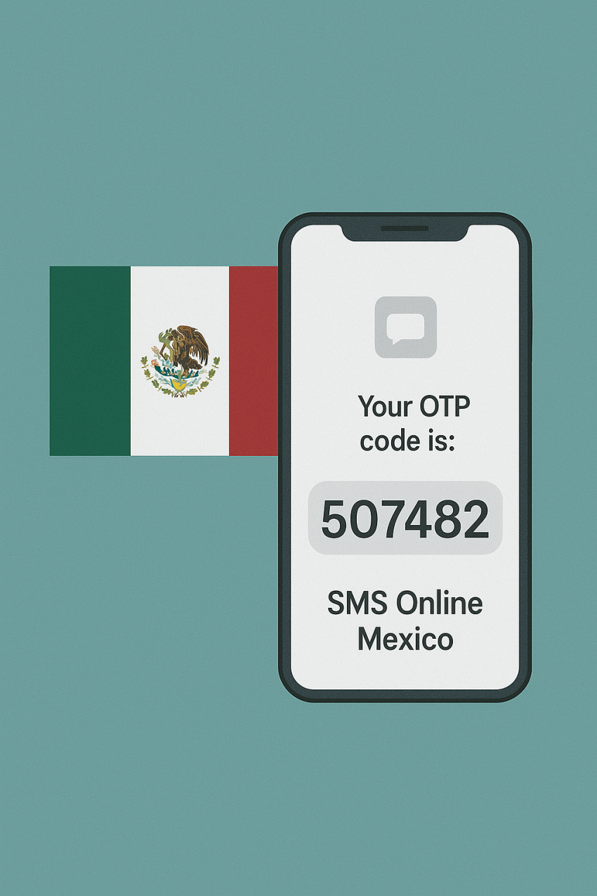 Phone with Mexican flag displaying OTP SMS for SMS Online Mexico