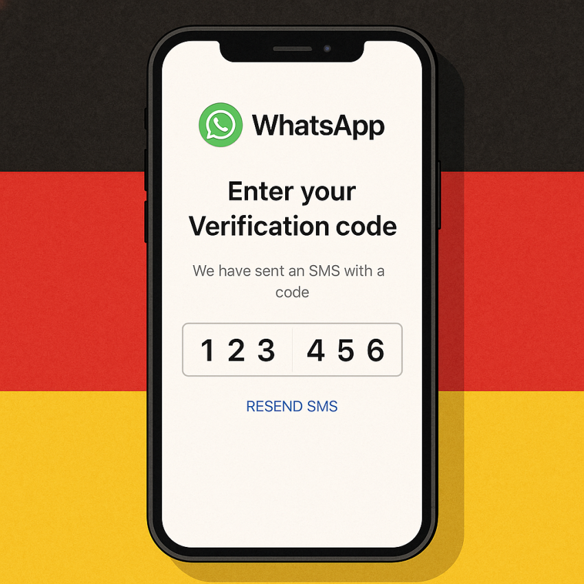 Phone screen showing WhatsApp OTP verification in Germany