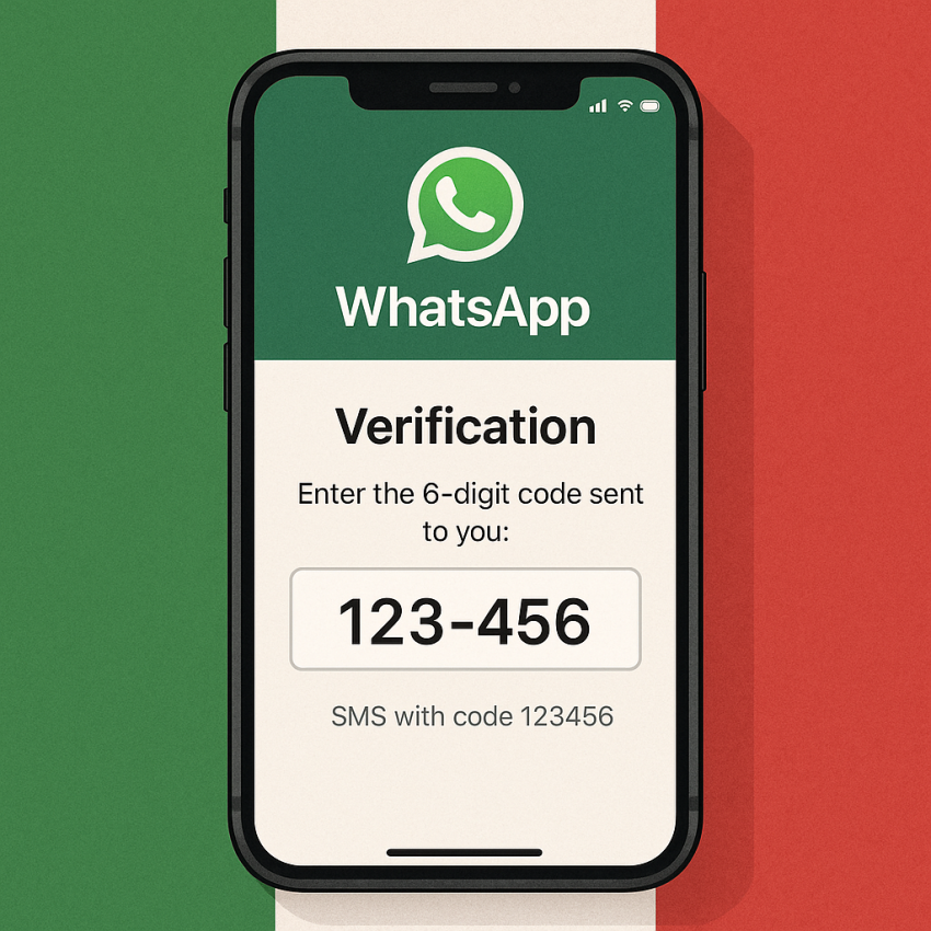 Phone screen with Italian flag showing WhatsApp OTP code