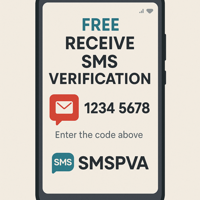 Phone screen showing a receive sms free OTP verification with SMSPVA branding