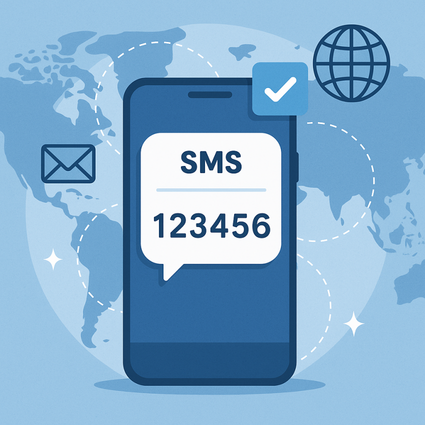 Phone receiving live SMS verification code with global background