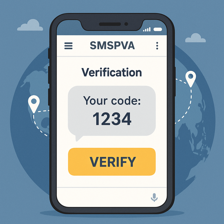Smartphone screen showing an OTP SMS verification using SMSPVA with global theme