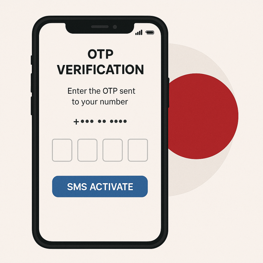 SMS Activate in Japan: OTP verification on a phone with a Japan flag
