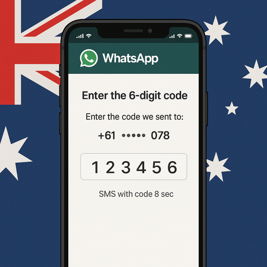 Phone screen with OTP SMS verification code on a global SMSPVA service background