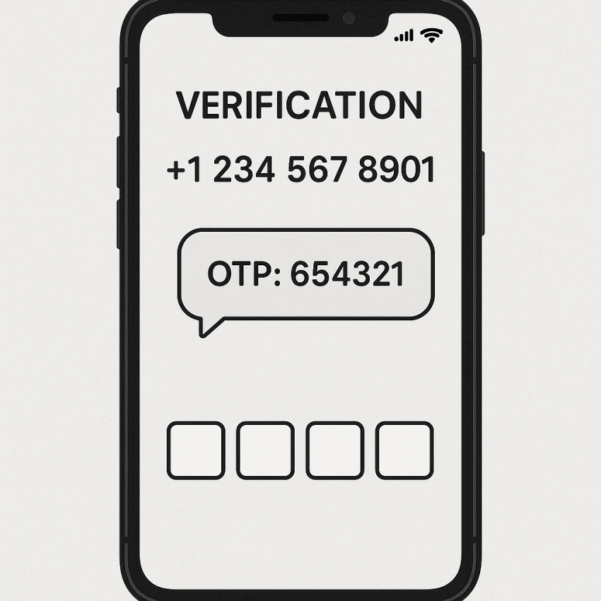 Phone showing OTP verification on screen with a temporary number