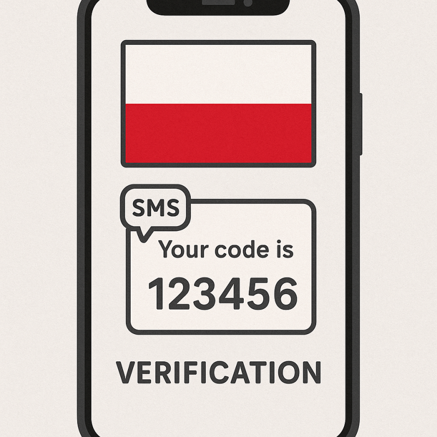 Phone screen with Poland flag showing OTP code for Poland temporary phone number