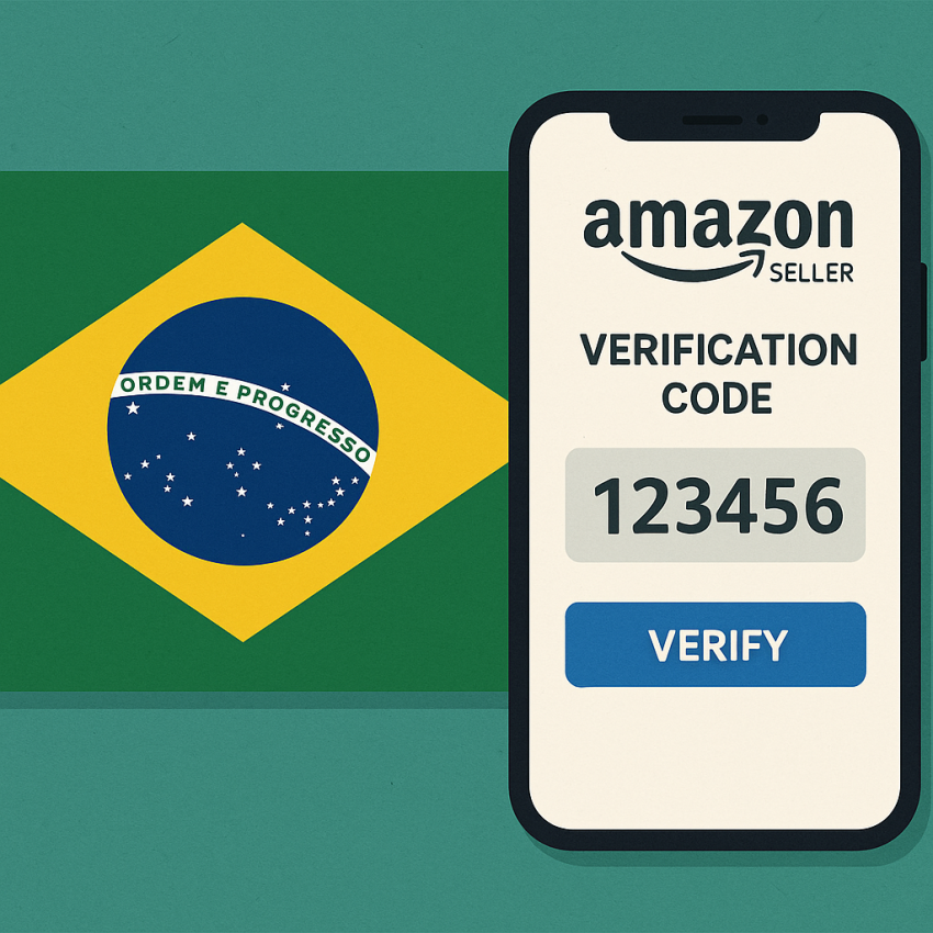 Brazilian flag phone showing Amazon seller verification OTP code
