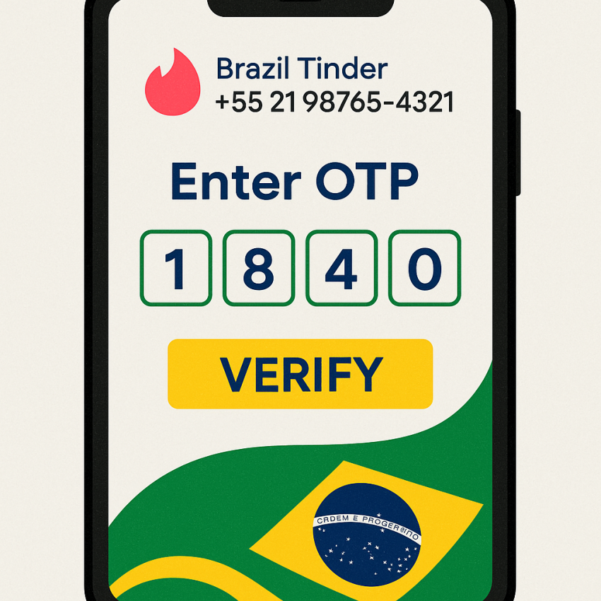 Phone screen showing Tinder verification using a Brazil number