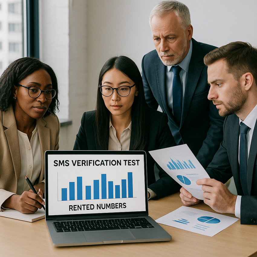 Business team using rented numbers for SMS testing