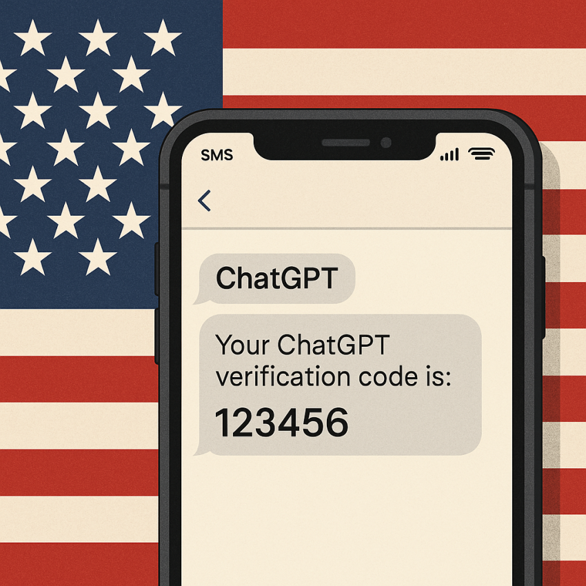 Phone screen showing ChatGPT OTP verification with USA flag