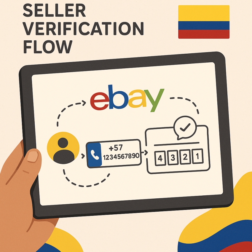 eBay seller verification in Colombia without a real SIM - illustration with virtual number flow