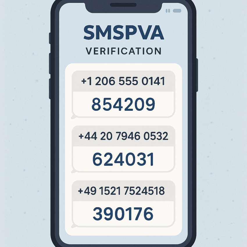SMSPVA FAQ 2025 illustration showing a phone receiving OTP codes from virtual numbers