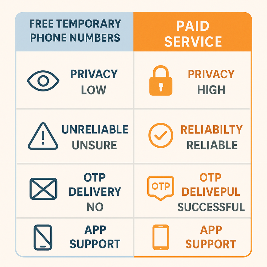 Comparison of free vs paid temporary numbers for OTP and verification