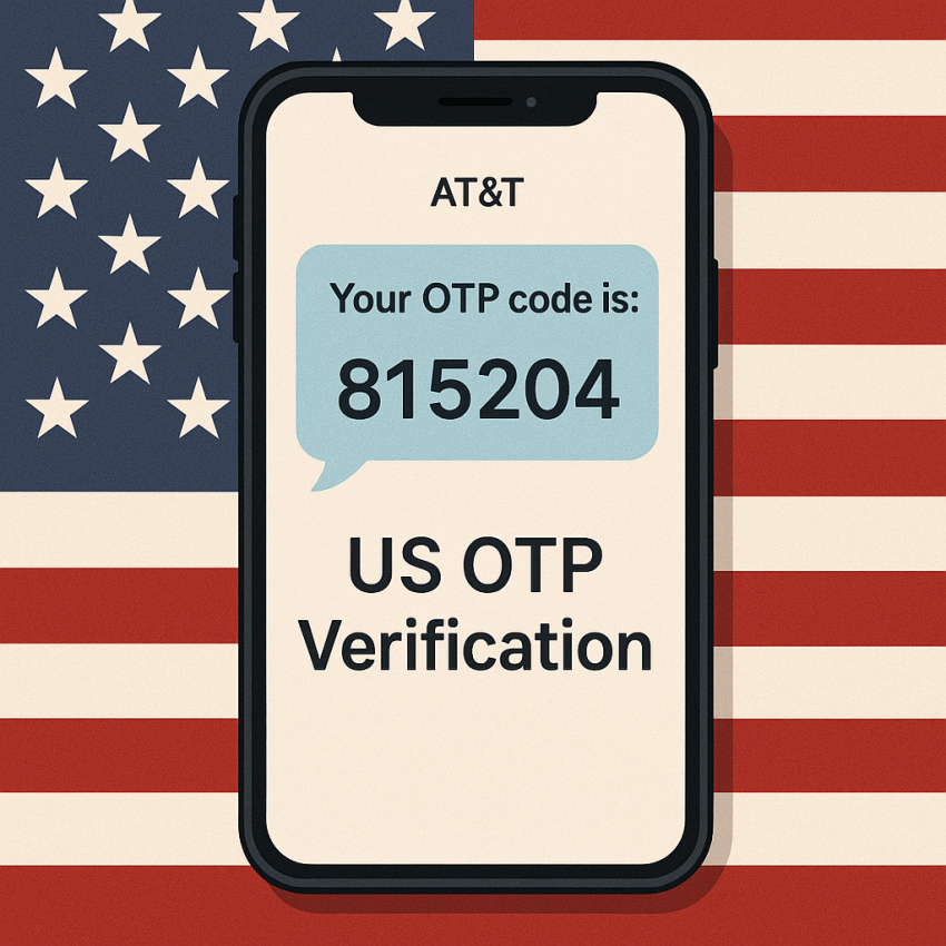Phone screen showing US OTP verification message with American flag background