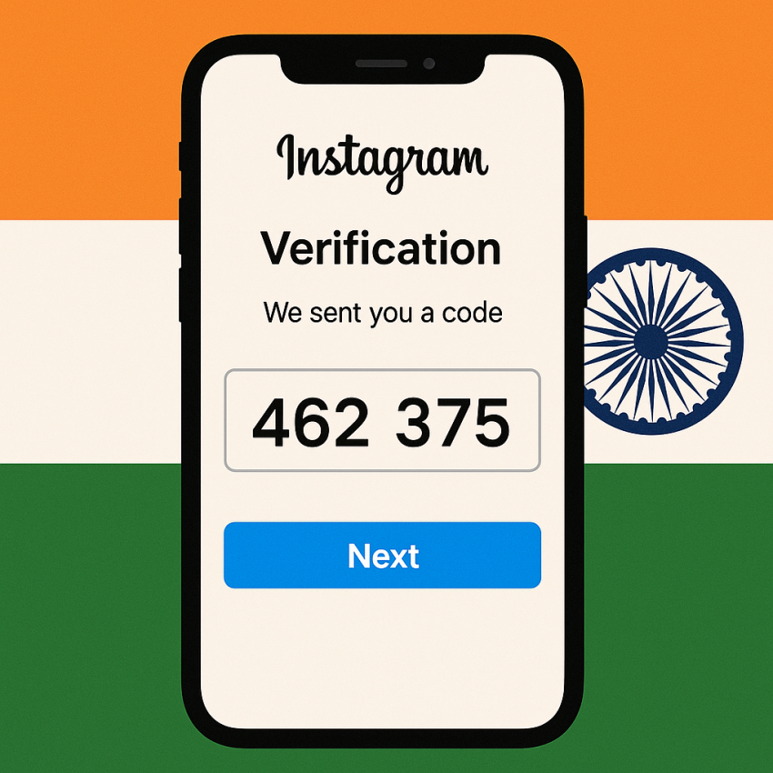 Smartphone receiving an OTP for Instagram verification with an Indian number