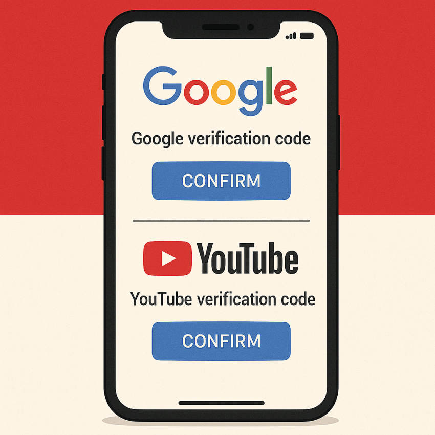 Indonesian numbers for Google and YouTube verification on mobile device