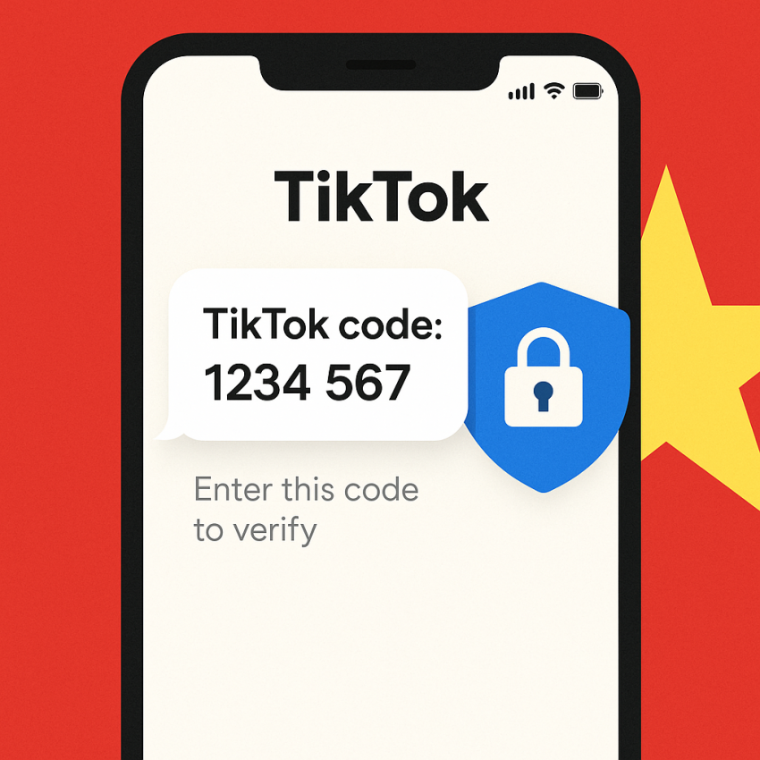 Phone screen showing privacy-first TikTok verification in Vietnam with a Vietnamese flag