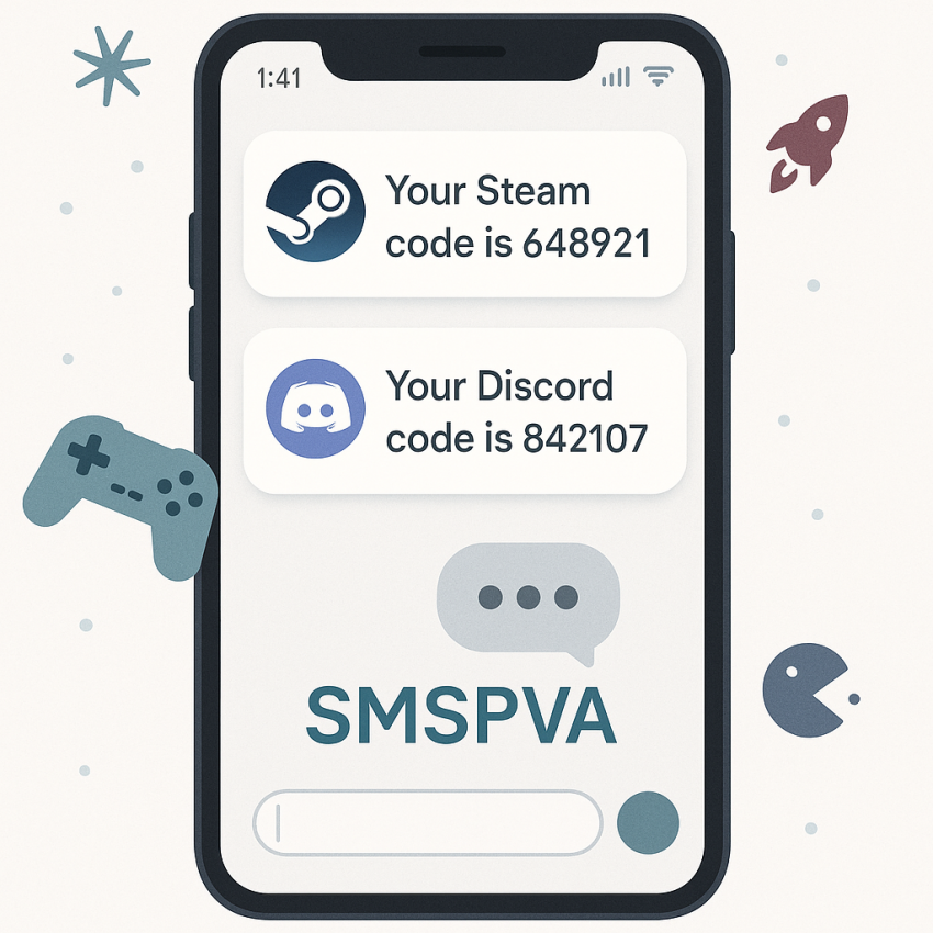 Phone screen showing Steam and Discord OTP SMS for gaming verification