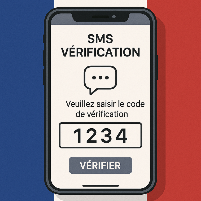 Phone screen showing SMS receive online in France with OTP code