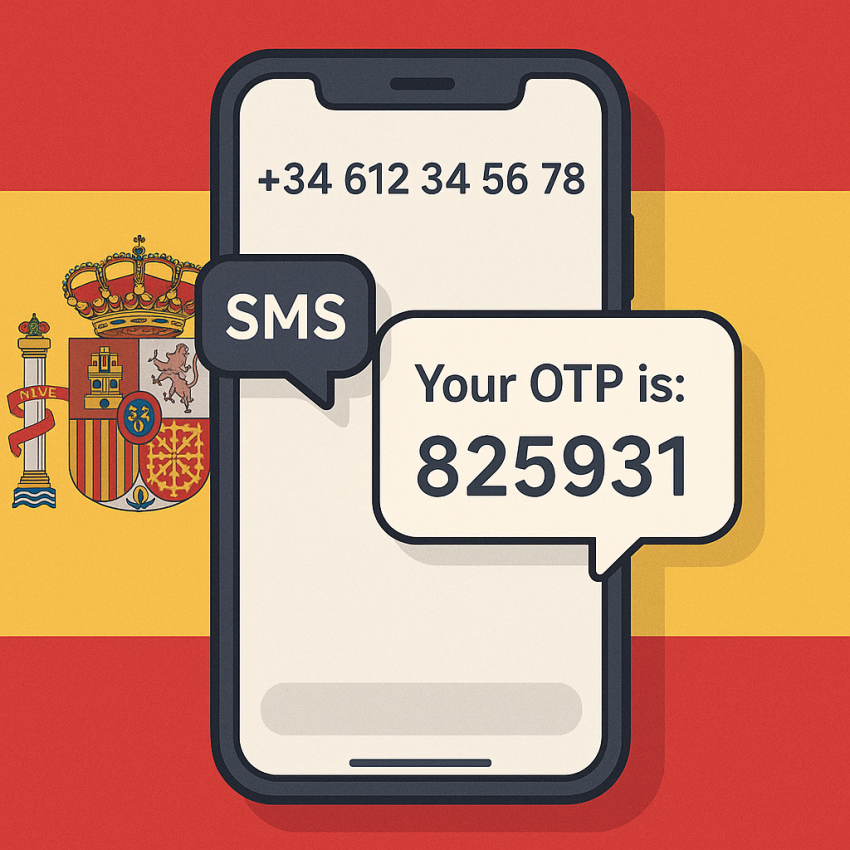 Spanish temporary number receiving OTP for SMS verification