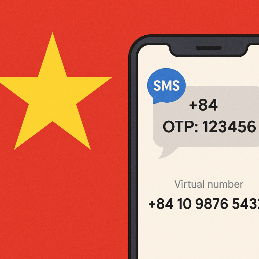 Vietnam virtual number OTP SMS on phone with Vietnamese flag
