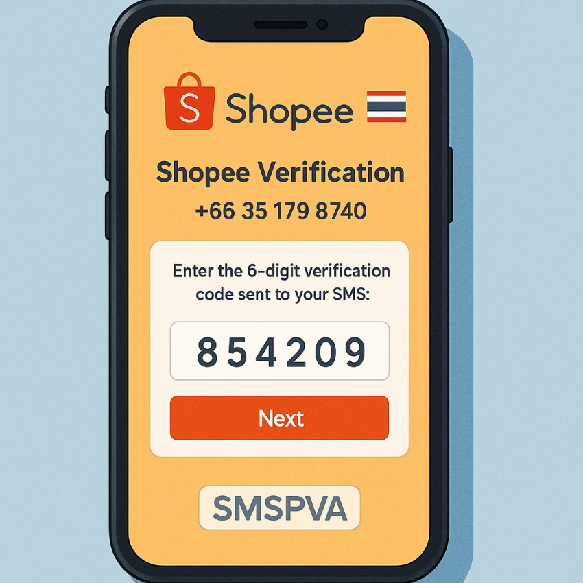 Phone screen showing Shopee verification in Thailand with disposable numbers