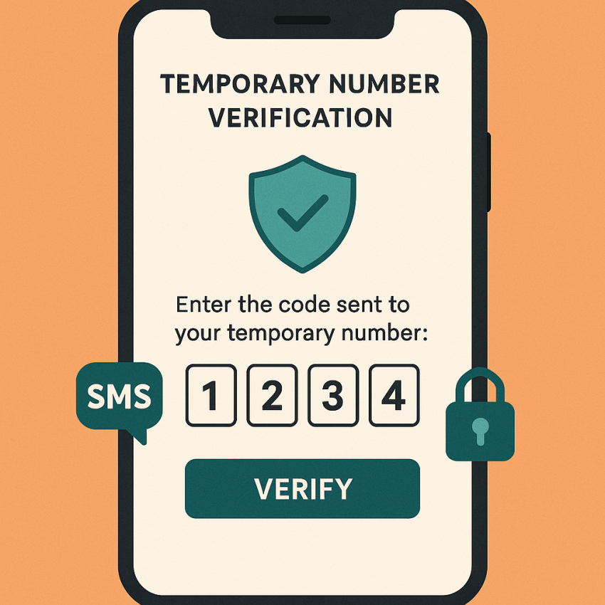 Smartphone screen showing a temporary number verification and OTP message for online verification