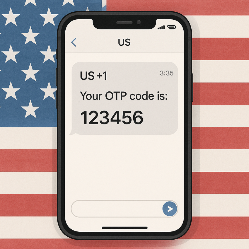 Smartphone showing USA OTP code for temporary number