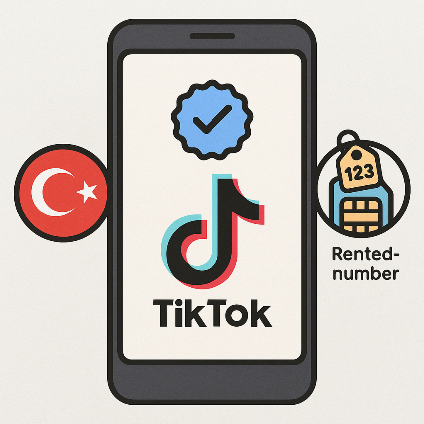 TikTok verification via Turkish rented numbers on a smartphone with Turkish flag