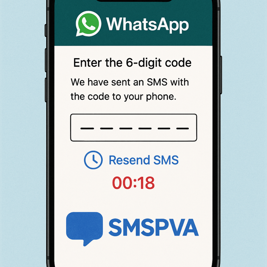 Phone screen with WhatsApp verification and cooldown concept using SMSPVA