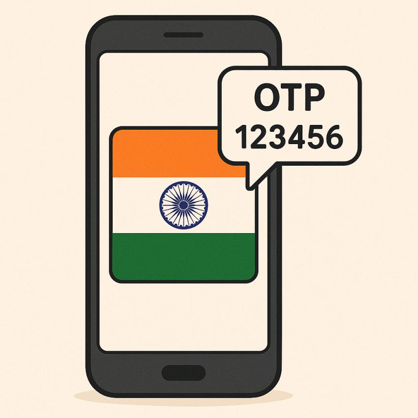 Smartphone screen showing OTP message with Indian flag background for Indian rent numbers