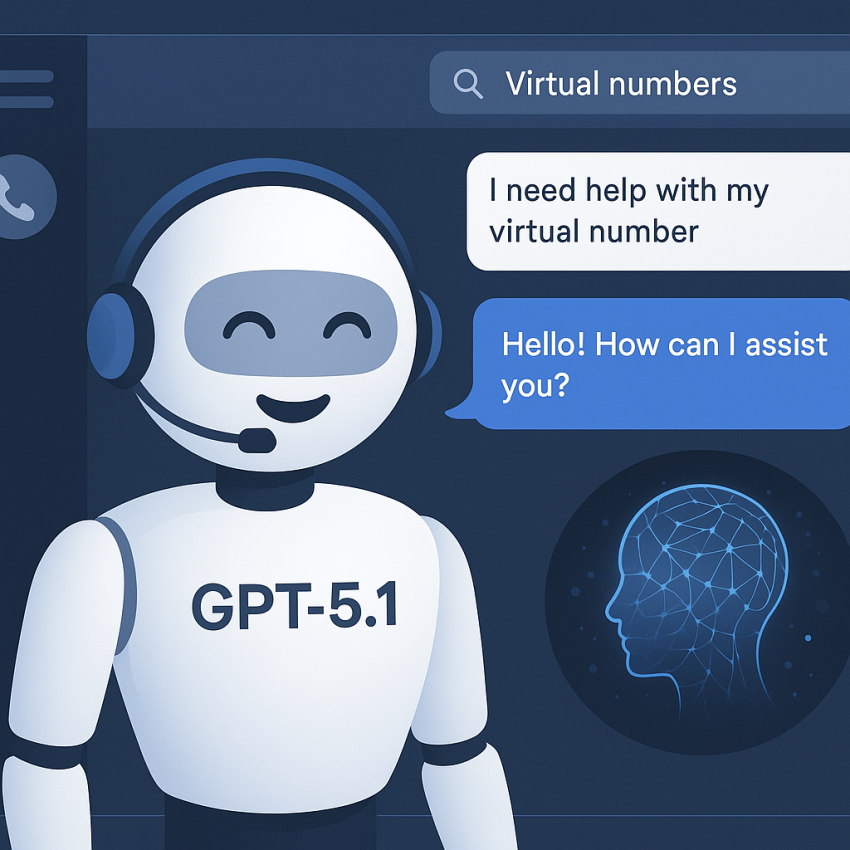 GPT-5.1 chatbot assisting in customer support for a global virtual number service