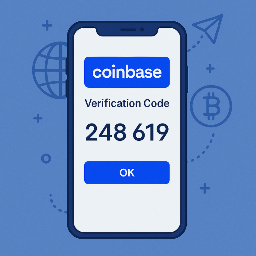 Phone screen showing CoinBase verification OTP for Coinbase