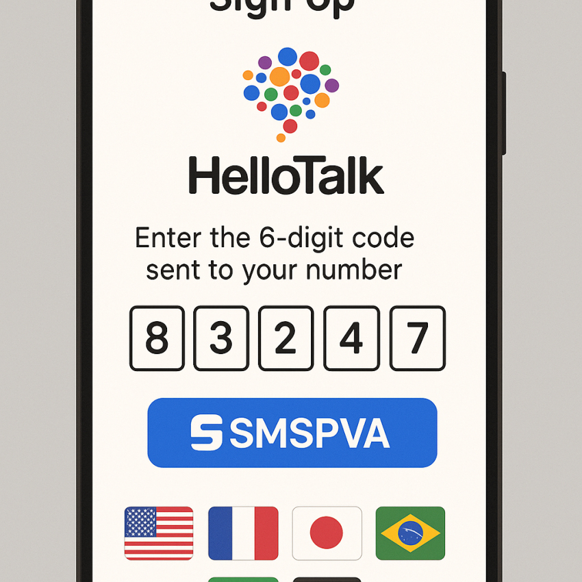 HelloTalk verification on smartphone with SMSPVA OTP code for HelloTalk