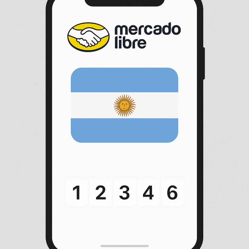MercadoLibre verification using Argentinian numbers with a phone showing an OTP in Argentina