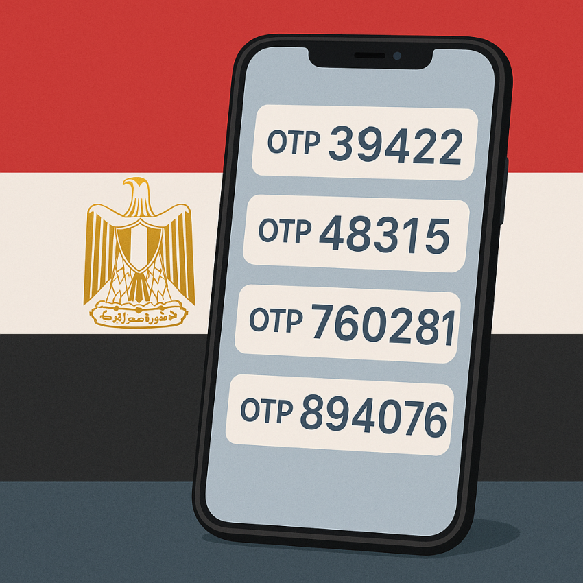 Random-number use cases for local services testing in Egypt – smartphone with OTP codes and Egyptian flag