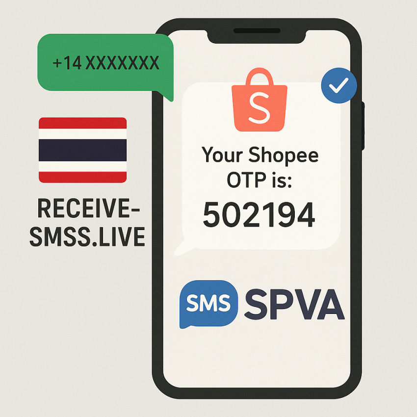 Phone receiving Shopee OTP in Thailand, related to Receive-smss.live competitor concept