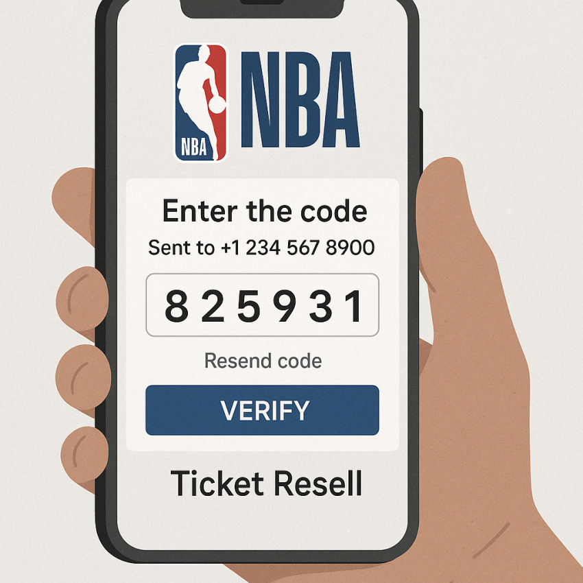 Mobile screen showing secure NBA ticket resell disposable number verification