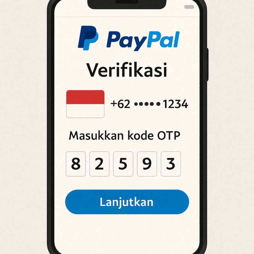 Phone screen showing PayPal verification OTP for Indonesia with SMSPVA