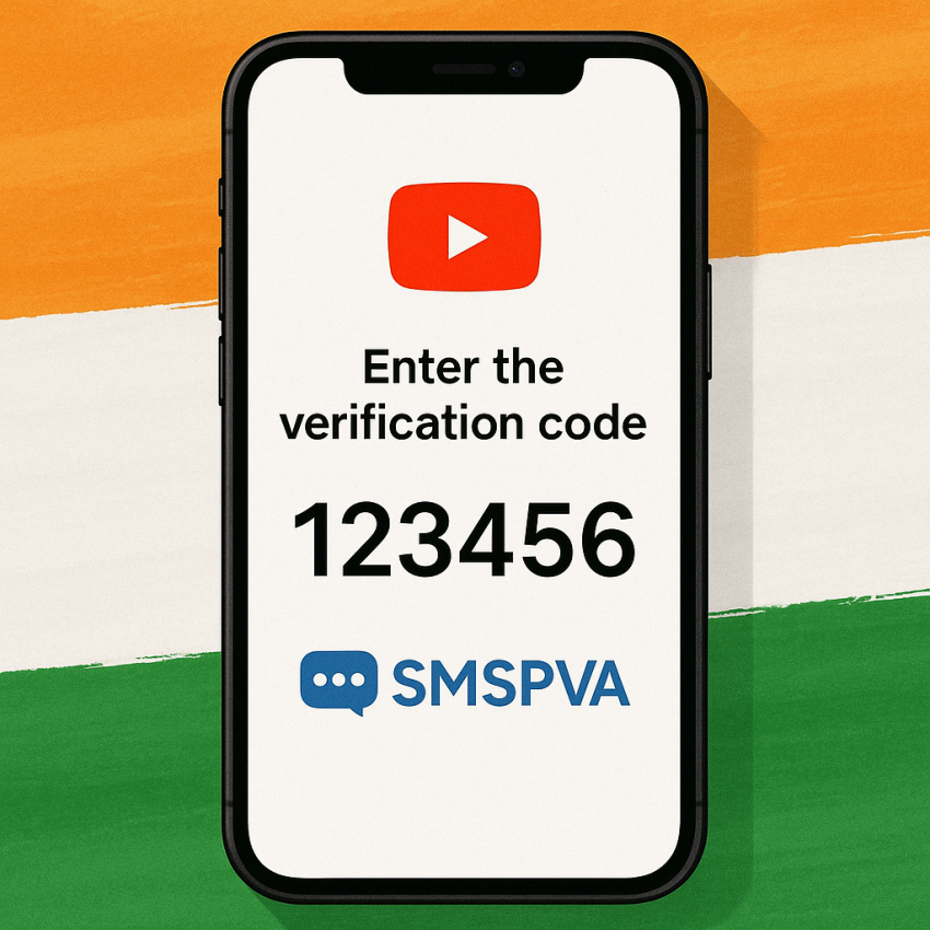Phone screen showing YouTube verification OTP in India with SMSPVA