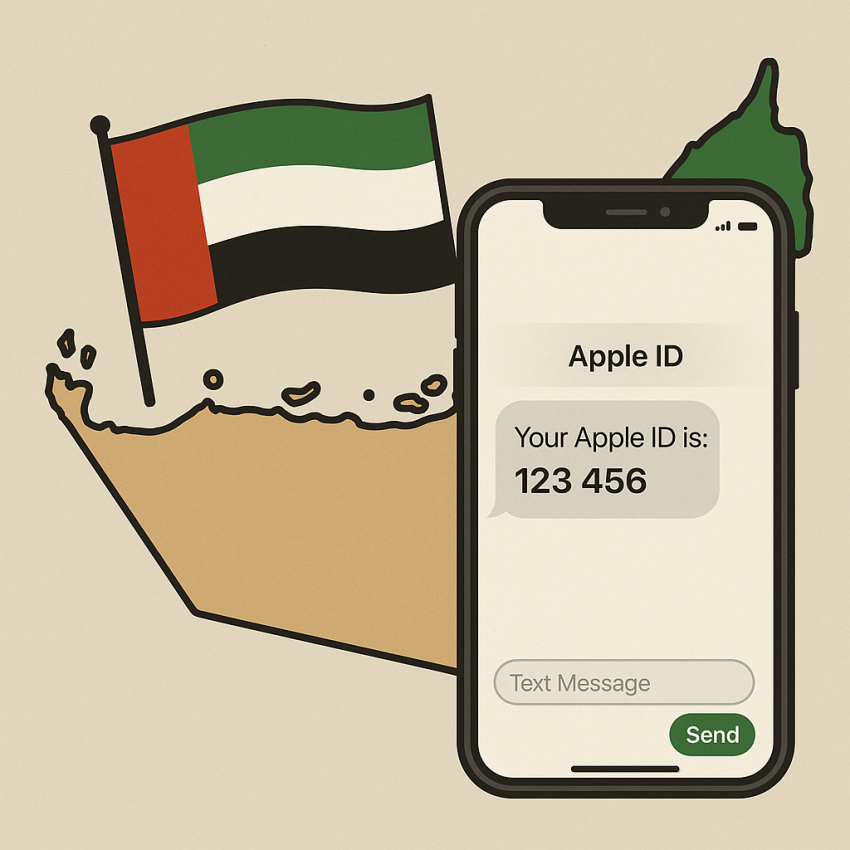 Smartphone receiving Apple ID verification SMS in UAE