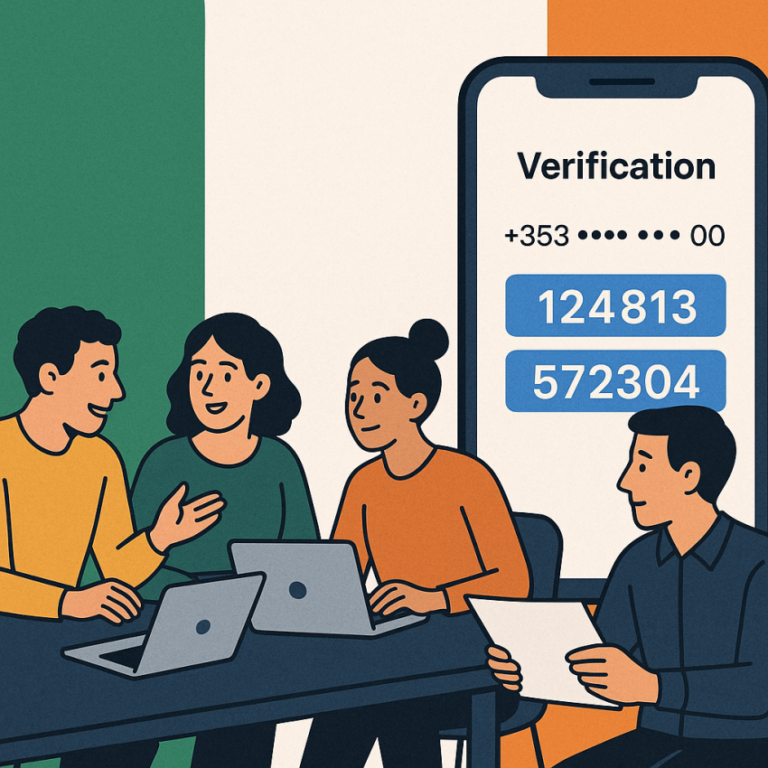 Team using Ireland flag themed phone numbers for support and testing with free numbers