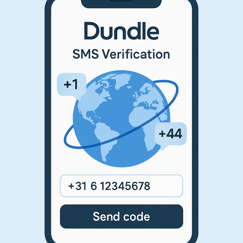 dundle SMS verification on a smartphone with virtual numbers around a globe