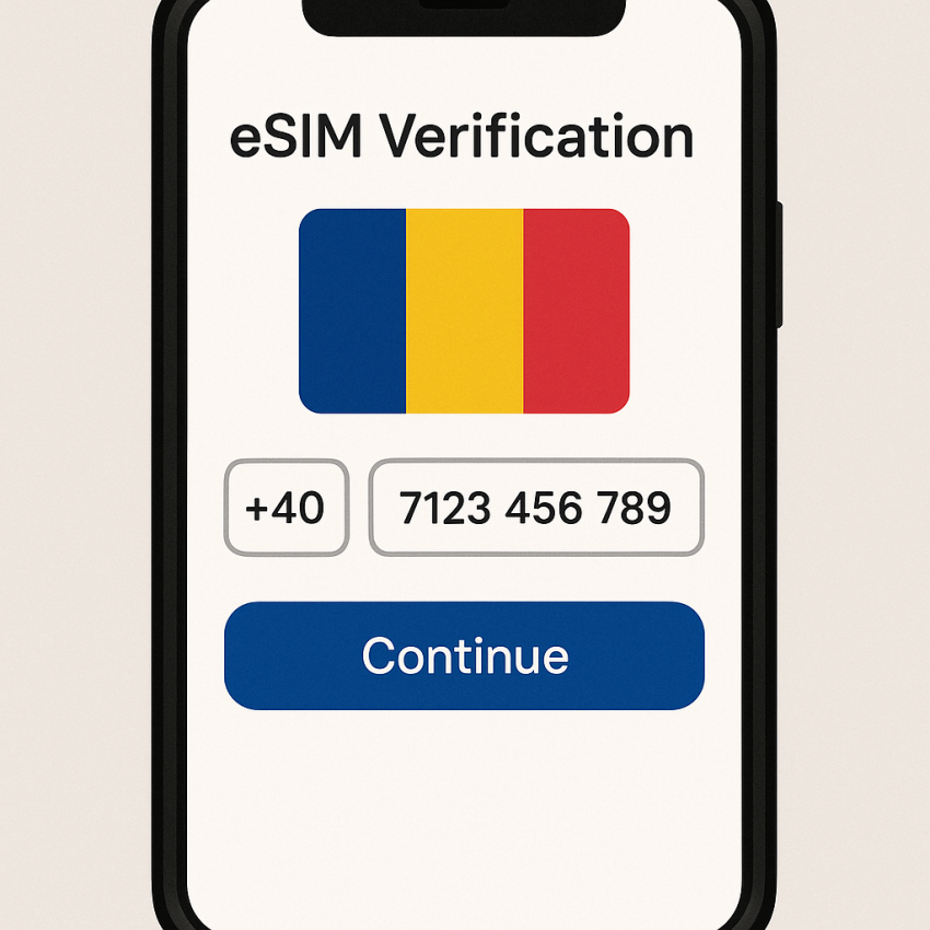 ESX Romania phone verification with Romanian flag and OTP code