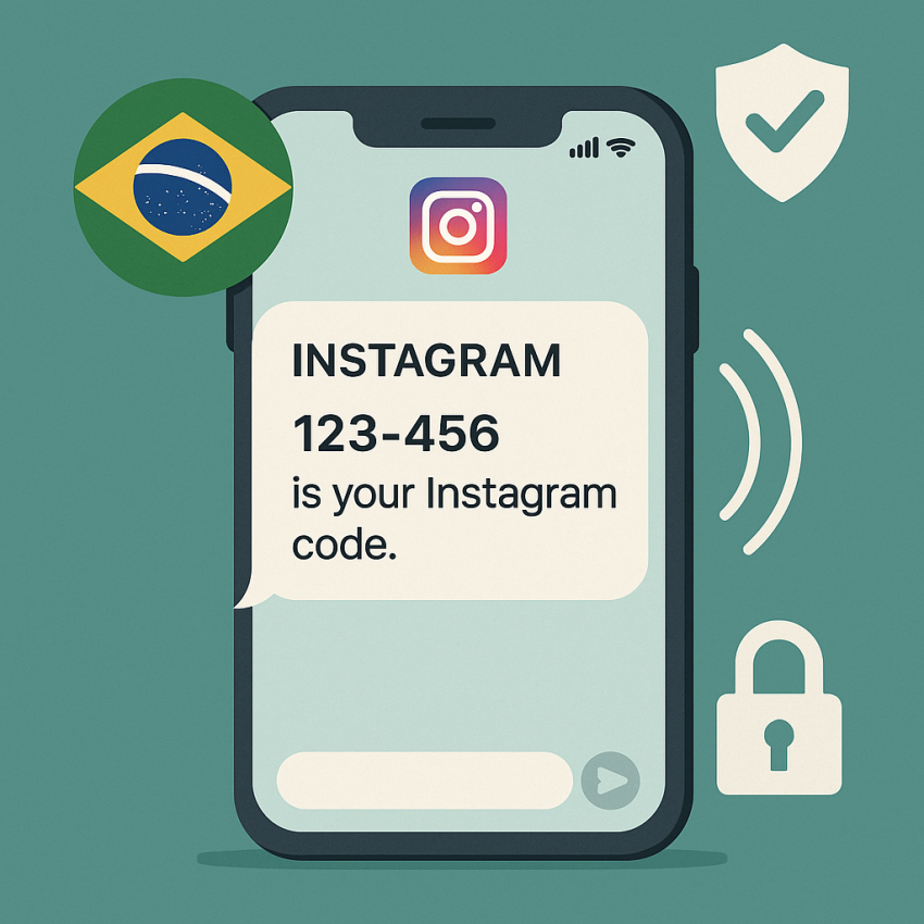 Smartphone receiving Instagram OTP on a Brazil-number verification screen