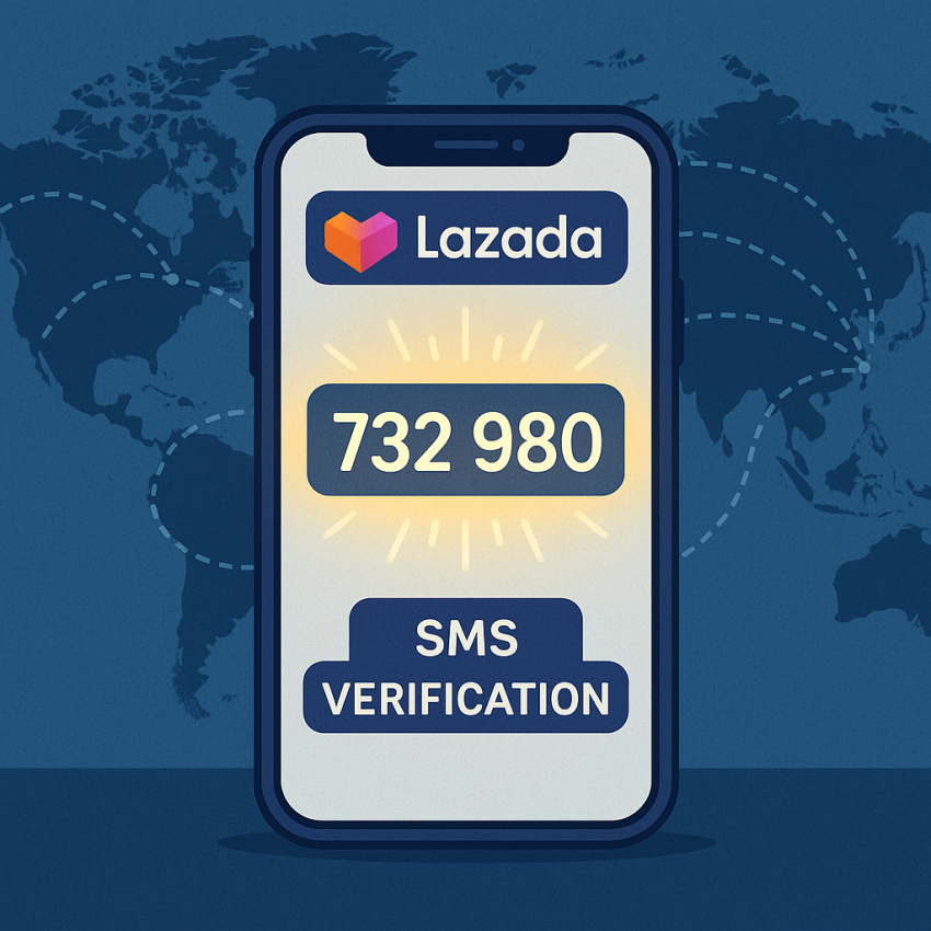 Lazada verification with SMS numbers on a smartphone screen