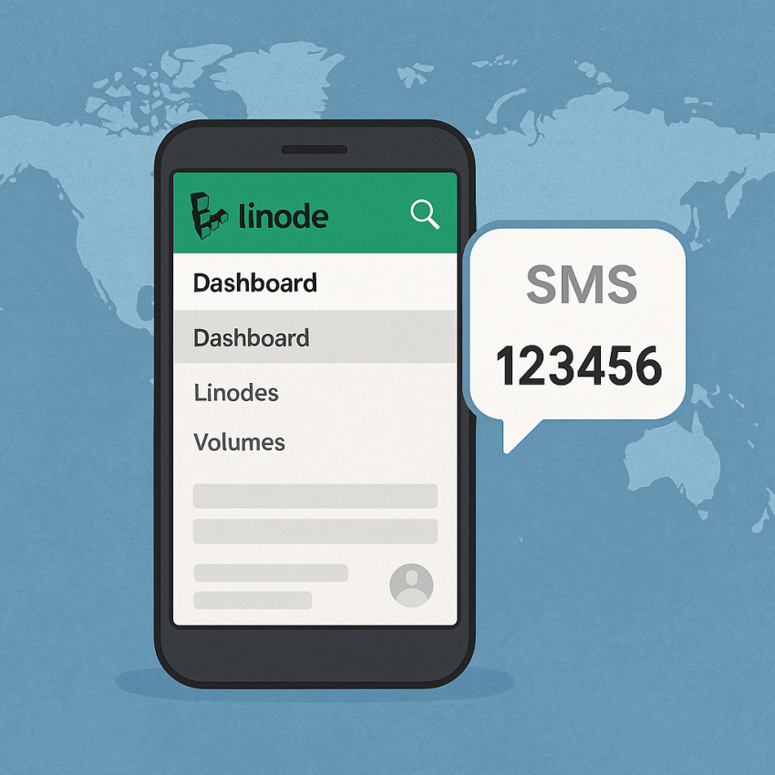 Linode OTP verification on a mobile screen with Linode branding and SMS OTP