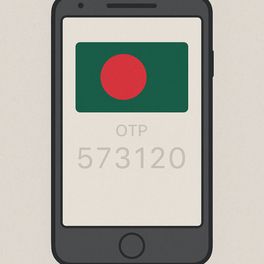 Phone screen showing a temporary number with Bangladesh flag for Bangladesh temporary numbers