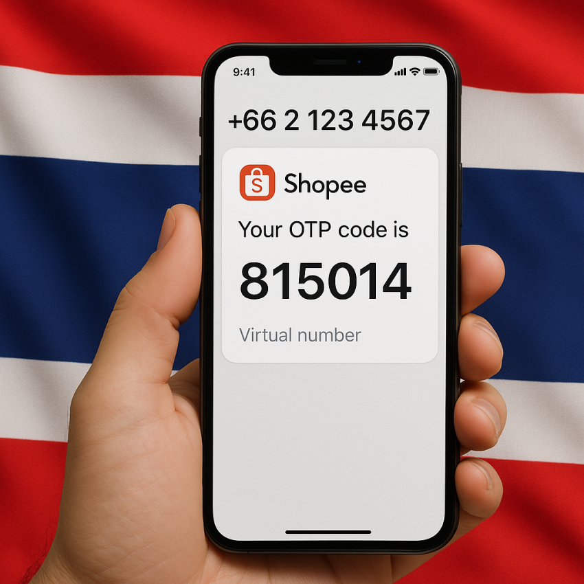 Thai phone receiving a Shopee verification code using receive-smss in Thailand